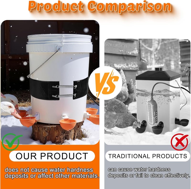Strdfeve Thermo Bucket Belt Heated Strap Compatible with RentACoop 2-5Gallon Chicken Waterer,Auto-Thermostatic Chicken Water Heating Wrap with 6.6ft Power Cord,Keep Poultry Water from Freezing in Winter - Image 5